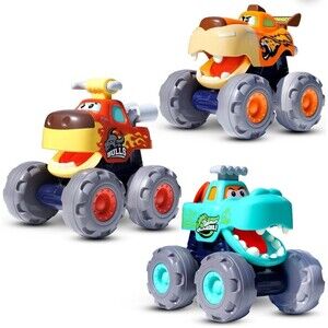 CifToys 3 Pack Monster Truck Toy Set Friction Powered Pull Back Push & Go Toys